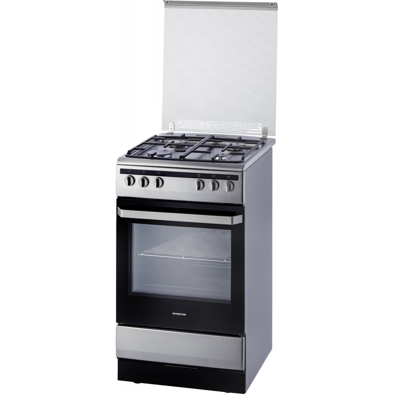 Inventum VFG5020GRVS - Vrijstaand gasfornuis - Elektrische oven - 4 kookzones - 50 cm - 62 liter - RVS Zwart
