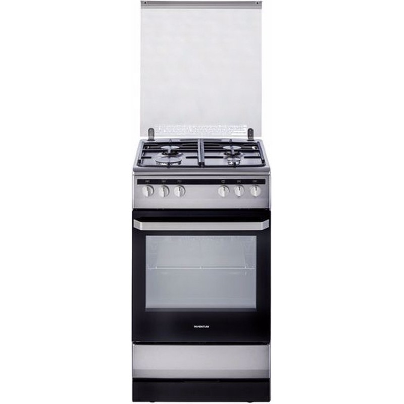 Inventum VFG5020GRVS - Vrijstaand gasfornuis - Elektrische oven - 4 kookzones - 50 cm - 62 liter - RVS Zwart