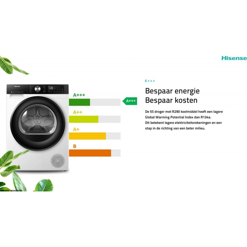 Hisense 5S Serie DH5S102BB -Wasdroger met A+++ Energielabel - Warmtepompdroger - 10kg - ConnectLife - Basket Dry