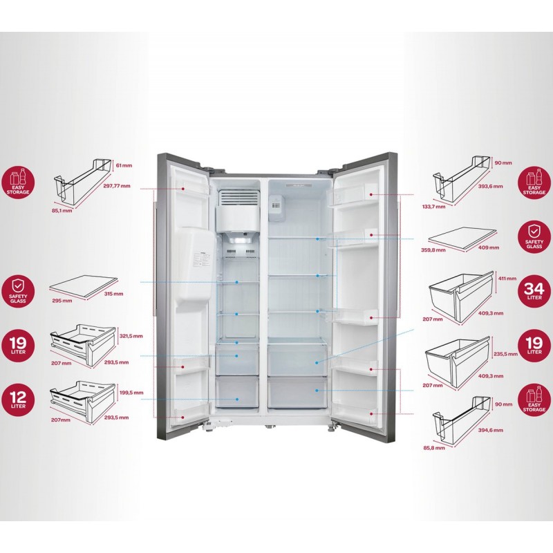 Inventum SKV1782RI - Amerikaanse koelkast - 516 liter - RVS - No Frost
