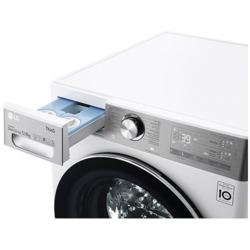 LG F4DV912A2E - 12-8 kg Was-droogcombinatie met TurboWash™ 39 - Slimme AI DD™ motor - EzDispense™ - Minder strijken door stoom - ThinQ™