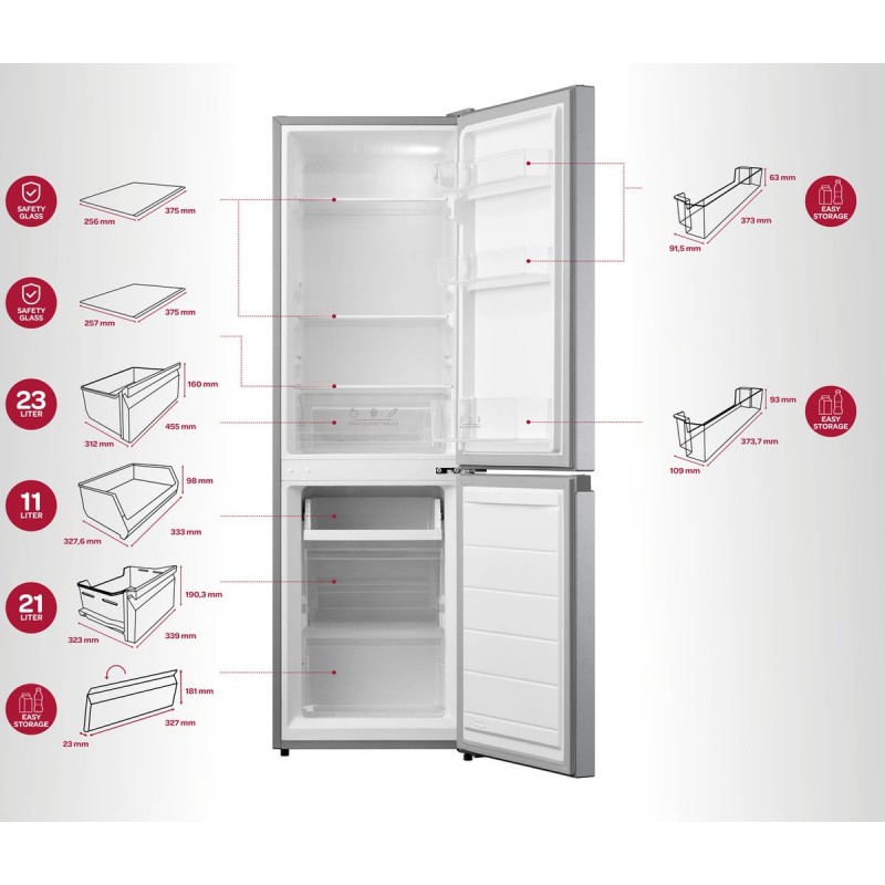 Inventum KV1500S - Vrijstaande koel-vriescombinatie - Low Frost - 174 liter - Zilver