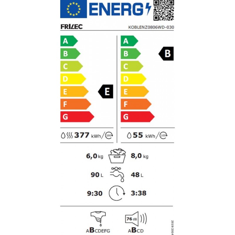 Frilec KOBLENZ0806WD-030 - Wasdroogcombinatie - Wit - 8kg Laadvermogen