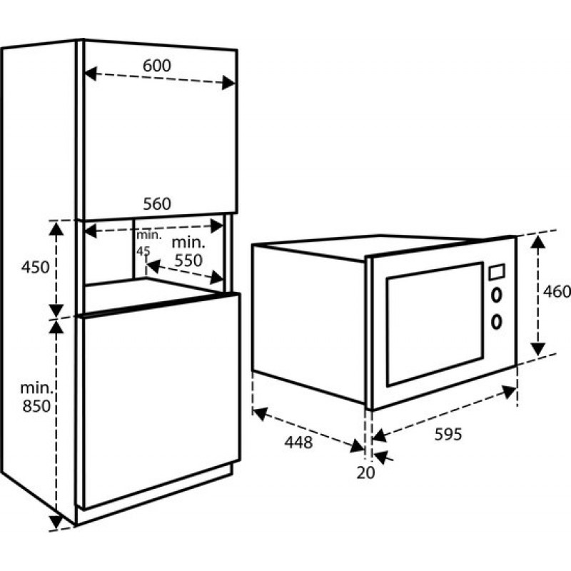 Inventum IMC6132FZWA - Inbouw combi-oven - Hetelucht - Magnetron - Grill - 32 liter - 45 cm hoog - Tot 220 graden - Zwart/RVS