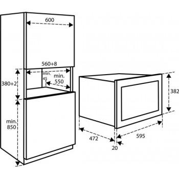 Inventum IMC3834GT - Inbouw combi-oven - Hetelucht - Magnetron - Grill - 34 liter - 38 cm hoog - Tot 220°C - Zwart/RVS