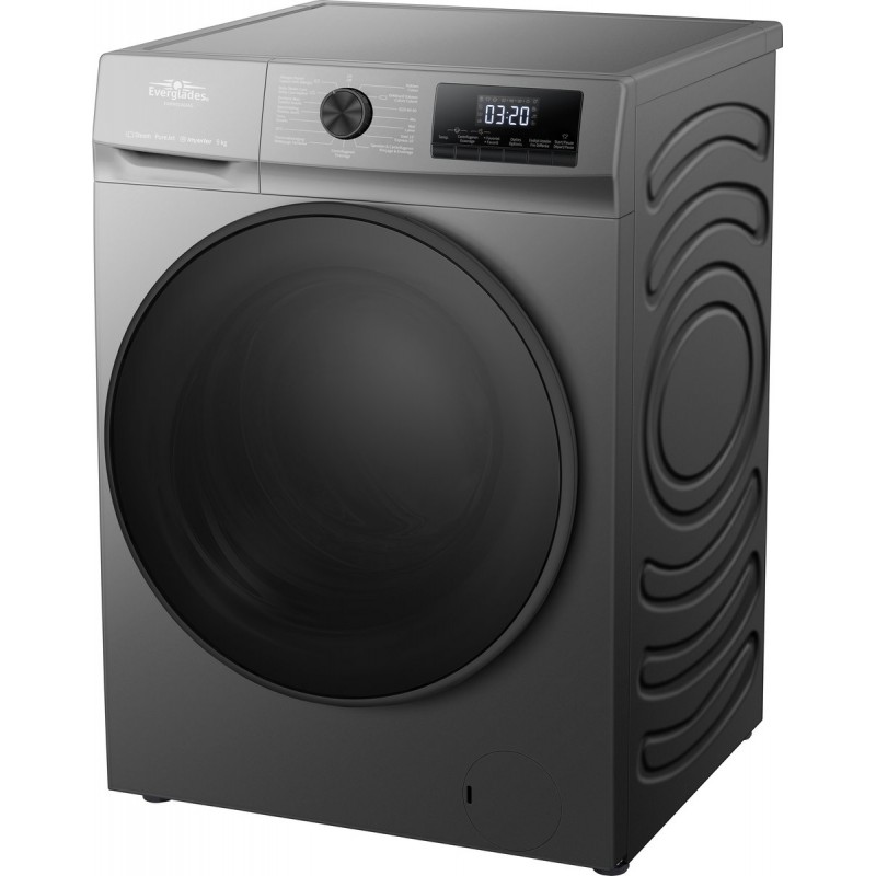 Everglades EVWM91402AG Zuinige Wasmachine - 9KG - A Klasse - Stoomfuncties - Koolborstelloze Motor - Zeer Stil 72dB - Titanium Grijs 