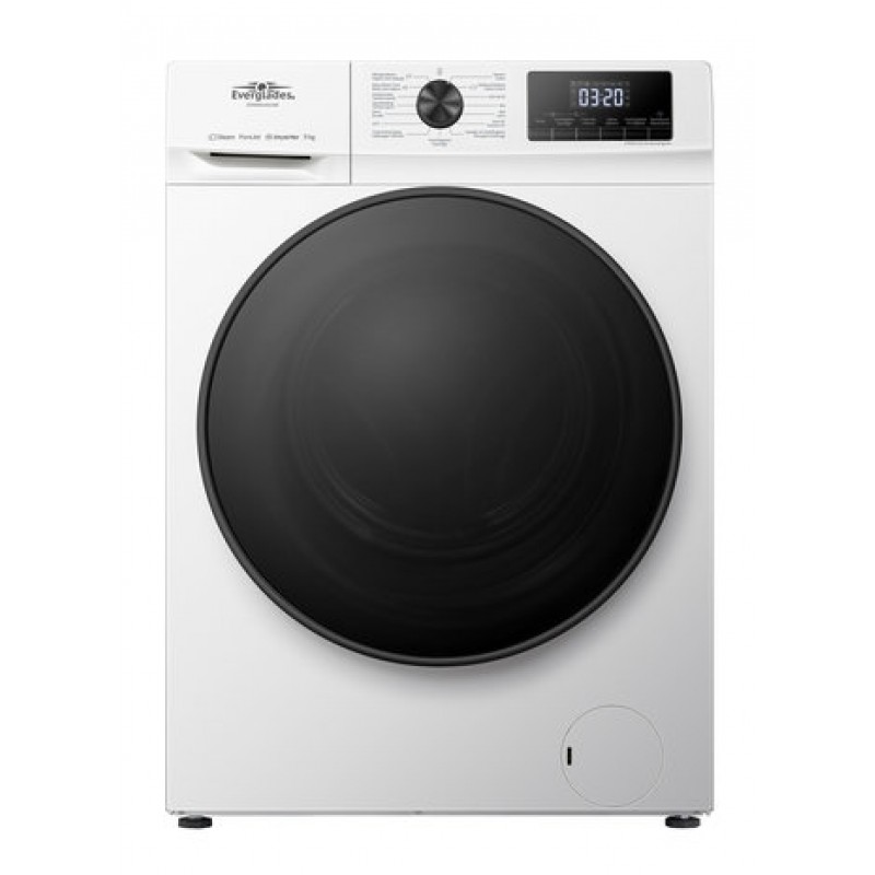 Everglades EVWM91401AW Zuinige Wasmachine - 9KG - A Klasse - Stoomfuncties - Koolborstelloze Motor - Zeer Stil 72dB - Helder Wit 