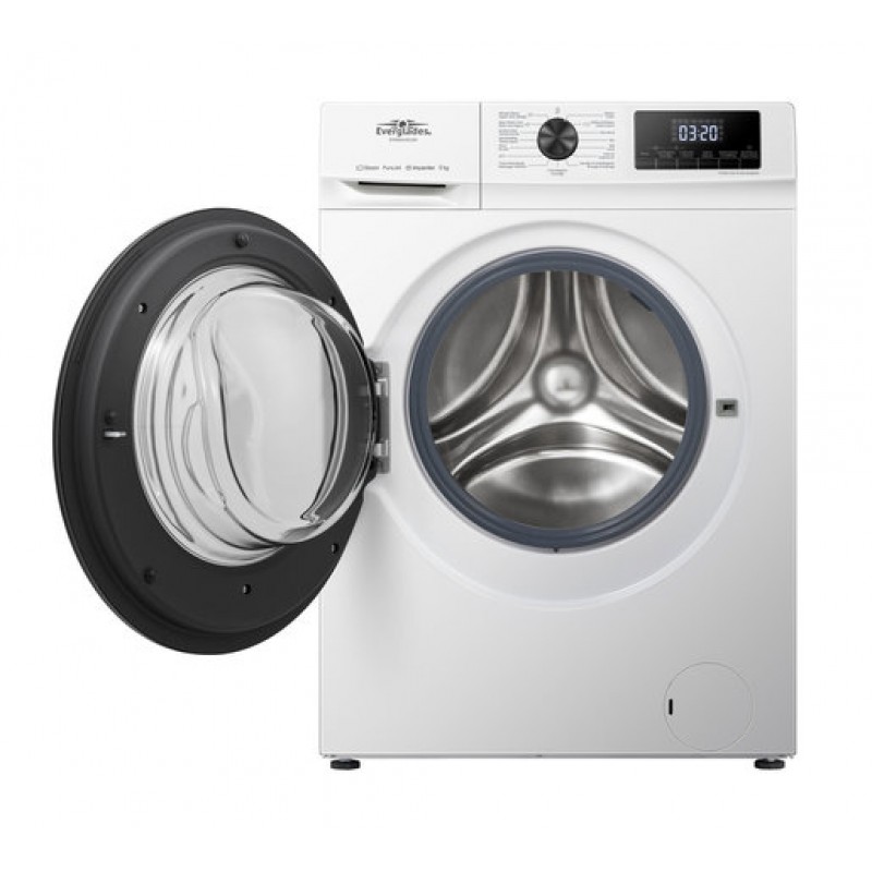 Everglades EVWM91401AW Zuinige Wasmachine - 9KG - A Klasse - Stoomfuncties - Koolborstelloze Motor - Zeer Stil 72dB - Helder Wit 