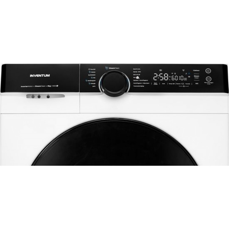 Inventum VWM8010W - Wasmachine - 8kg - 14 programma's - 1400 toeren - Energieklasse A - Steam Clean - Wit/Zwart