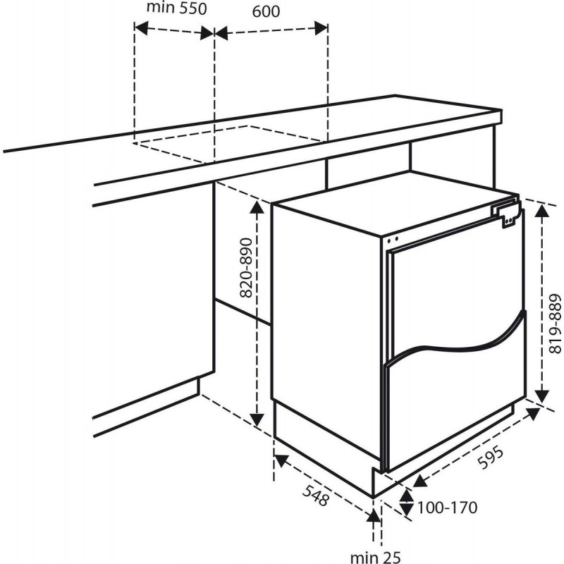 Inventum IKK0821D - Inbouw koelkast - Onderbouw - Nis 82 cm - 134 liter - 3 plateaus - Deur op deur - Wit