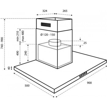 Inventum AKB9005RVS - Wandschouw afzuigkap - 90 cm  - 3 standen - Energieklasse A - RVS