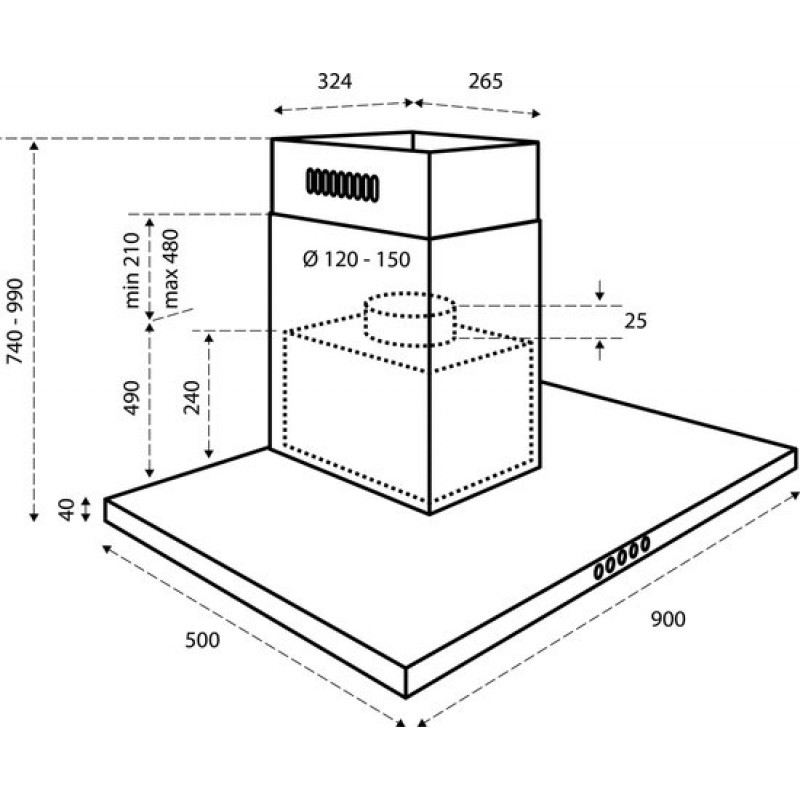 Inventum AKB9005RVS - Wandschouw afzuigkap - 90 cm  - 3 standen - Energieklasse A - RVS