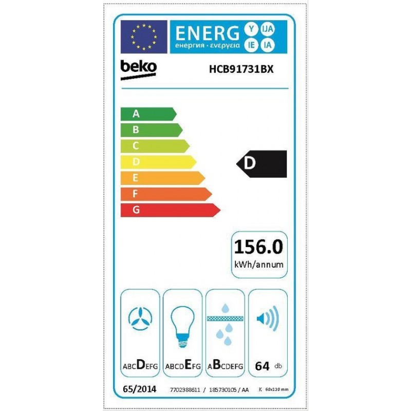 Beko HCB91731BX - Afzuigkap - Wandshouw - RVS