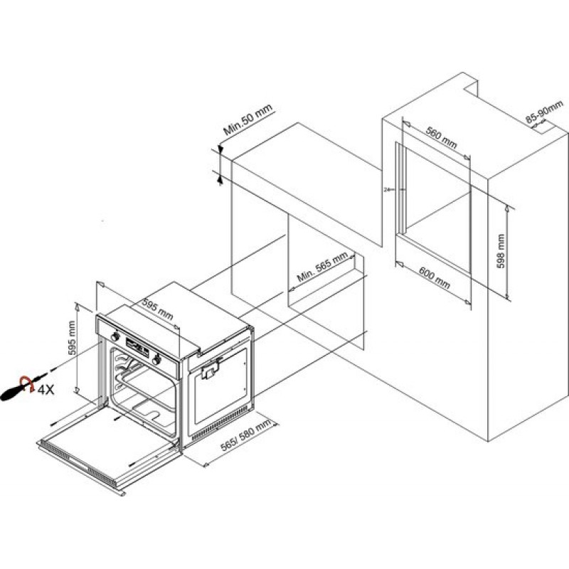Everglades EVBi4601 - Inbouwoven - Zwart Glas - 60 Liter - Hete Lucht - Digitale Timer - "Pop Up" knoppen - A Klasse 