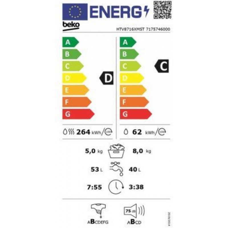 Beko HTV8716XMST - Was-droogcombinatie - Grijs