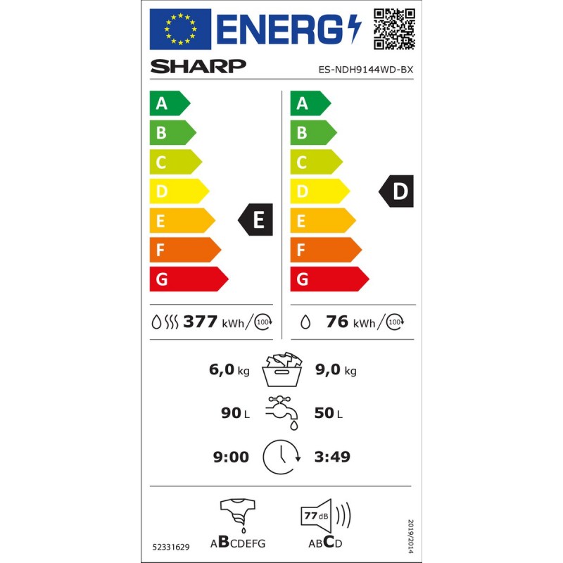 Sharp ESNDH9144WDBX - Was-droogcombinatie