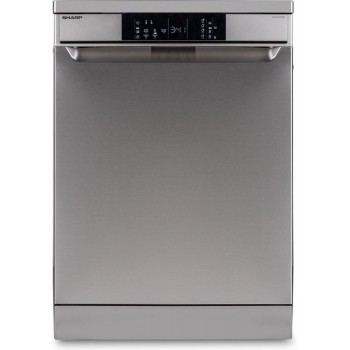 Sharp QWNA1DF45EIEU-vrijstaande vaatwasser-60cm-topsproeier-besteklade-RVS deur