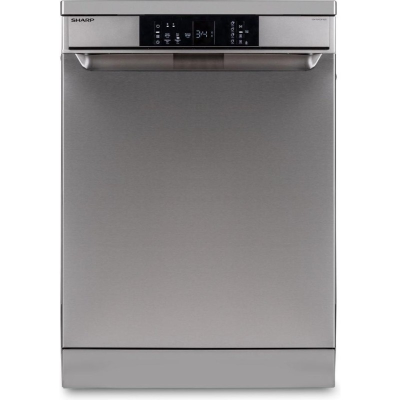 Sharp QWNA1DF45EIEU-vrijstaande vaatwasser-60cm-topsproeier-besteklade-RVS deur