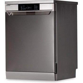 Sharp QWNA1DF45EIEU-vrijstaande vaatwasser-60cm-topsproeier-besteklade-RVS deur