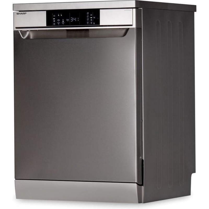 Sharp QWNA1DF45EIEU-vrijstaande vaatwasser-60cm-topsproeier-besteklade-RVS deur