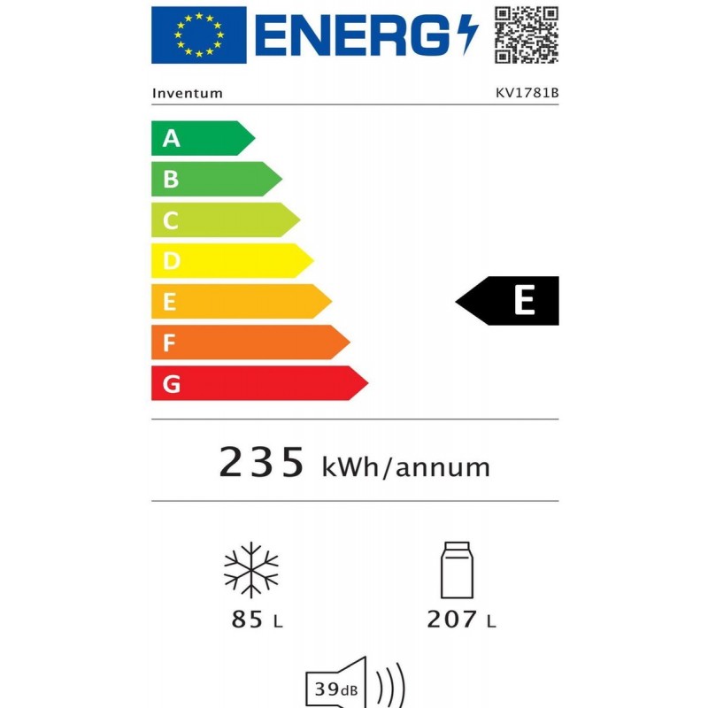 Inventum KV1781B - Koel-vriescombinatie - 292 liter - Zwart - No Frost