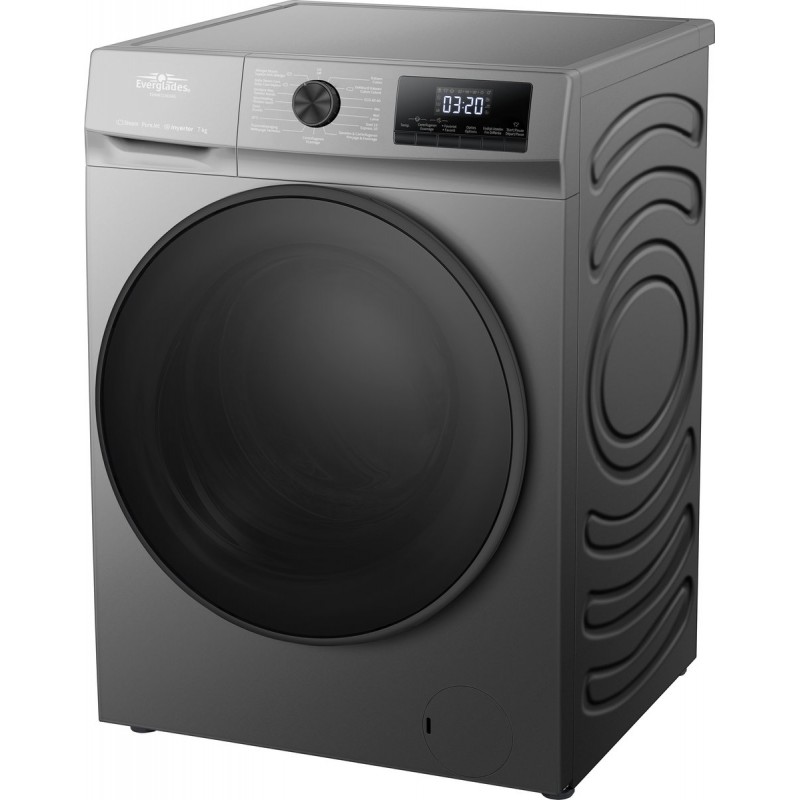 Everglades EVWM71402AG Wasmachine Grijs 7KG A Klasse - Stoomfuncties - Koolborstelloze Motor