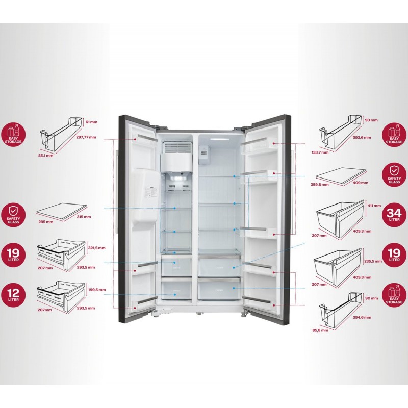 Inventum SKV1782BI - Amerikaanse koelkast - 516 liter - Zwart - No Frost