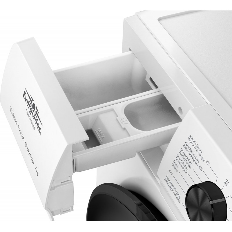Everglades EVWM71401AW Zuinige Wasmachine - 7KG - A Klasse - Stoomfuncties - Koolborstelloze Motor - Zeer Stil 72dB - Helder Wit