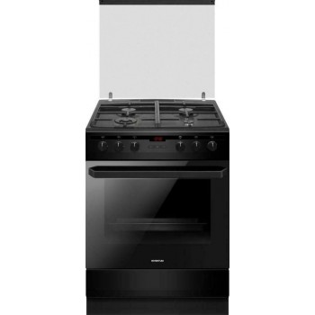 Inventum VFG6034WGZWA - Vrijstaand gasfornuis - Elektrische oven - 4 kookzones - 60 cm - 65 liter - Zwart