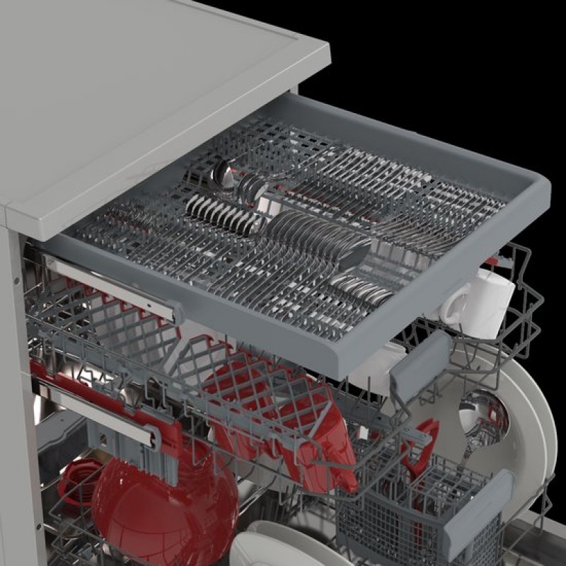 Sharp-QWNA1FF45DIEU-vrijstaande vaatwasser-RVS-energie label D-besteklade