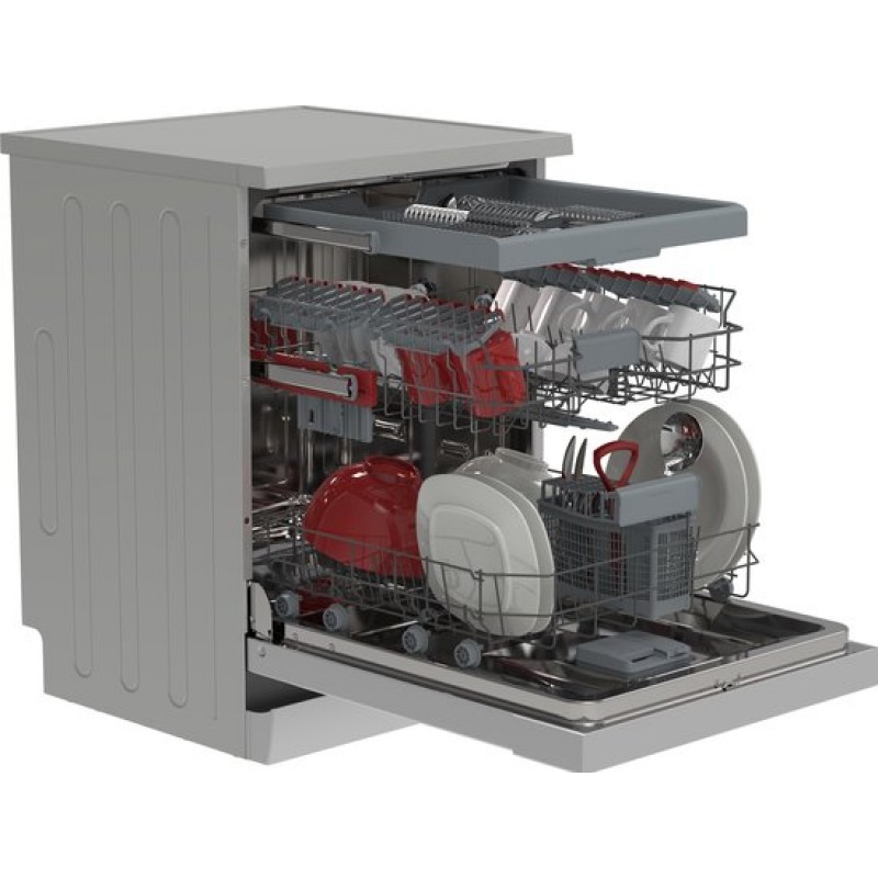 Sharp-QWNA1FF45DIEU-vrijstaande vaatwasser-RVS-energie label D-besteklade