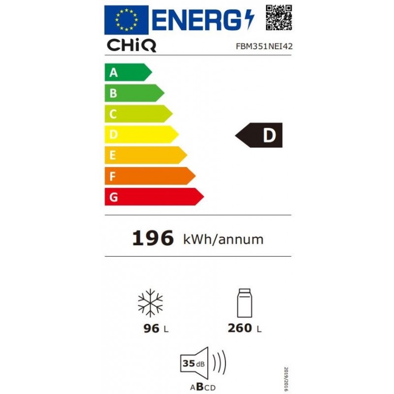 CHiQ FBM351NEI42 - Koel-vriescombinatie - 356 Liter - No Frost - Stil 35dB - Inverter Compressor - Digitaal LED Display- D Energielabel