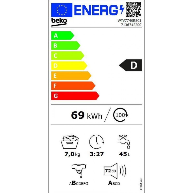 Beko WTV7740BSC1 - SteamCure™- Wasmachine