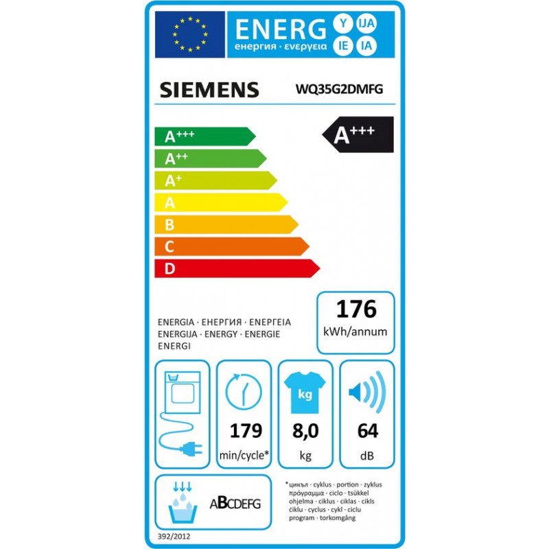 Siemens WQ35G2DMFG - iQ500 - Warmtepompdroger - 8 kg- Zelfreinigende condensor