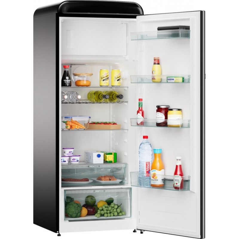 ETNA KVV7154ZWA - Retro koelkast met vriesvak - Zwart - 154 cm