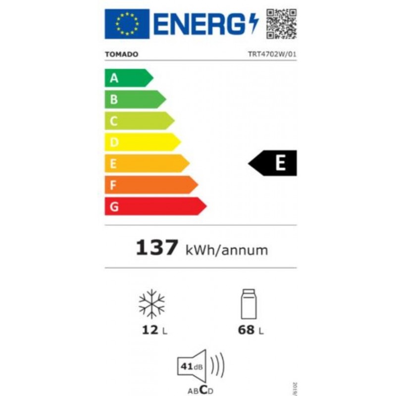 Tomado TRT4702W - Tafelmodel koelkast - 80 liter - Met vriesvak - Energielabel E - Wit