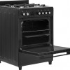 Everglades EVCK6020 - Gasfornuis - Mat Zwart - 60CM - Hoogte 89 - 92CM - Gietijzeren Pannendragers - Wokbrander - Digitale Timer - 8 Ovenstanden - Hete Lucht Oven - 56 Liter