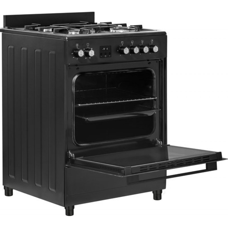 Everglades EVCK6020 - Gasfornuis - Mat Zwart - 60CM - Hoogte 89 - 92CM - Gietijzeren Pannendragers - Wokbrander - Digitale Timer - 8 Ovenstanden - Hete Lucht Oven - 56 Liter