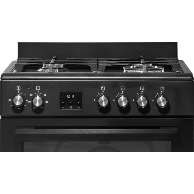 Everglades EVCK6020 - Gasfornuis - Mat Zwart - 60CM - Hoogte 89 - 92CM - Gietijzeren Pannendragers - Wokbrander - Digitale Timer - 8 Ovenstanden - Hete Lucht Oven - 56 Liter