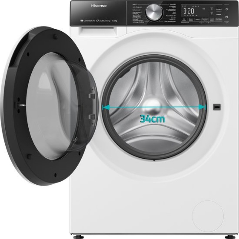 Hisense 5S Serie WF5S1045BW - Wasmachine met Energielabel A - 10,5kg - Auto dosing - 72dB - Steam Wash -1400 toeren - Power Wash 49' - Connectlife