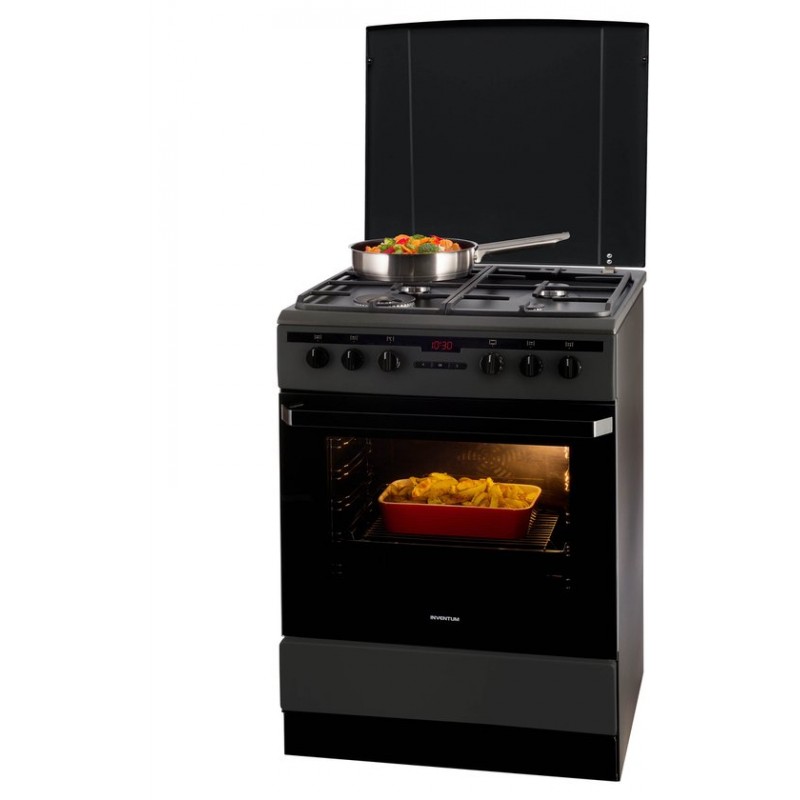 Inventum VFG6034WGZWA - Vrijstaand gasfornuis - Elektrische oven - 4 kookzones - 60 cm - 65 liter - Zwart