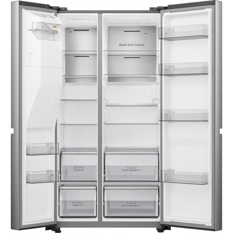 Hisense RS818N4IID- Amerikaanse koelkast - Energielabel D - Vaste Wateraansluiting - Water- ijsdispenser - Metal Cooling - No Frost - RVS - Multi-Air Flow - Fast Freeze - 35dB A - Inverter Compressor - 632 Liter