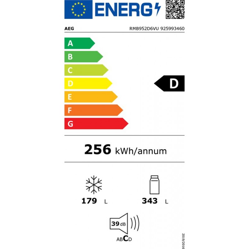 AEG RMB952D6VU EcoLine - Amerikaanse koelkast - Vrijstaand - Energielabel D - Roestvrijstaal