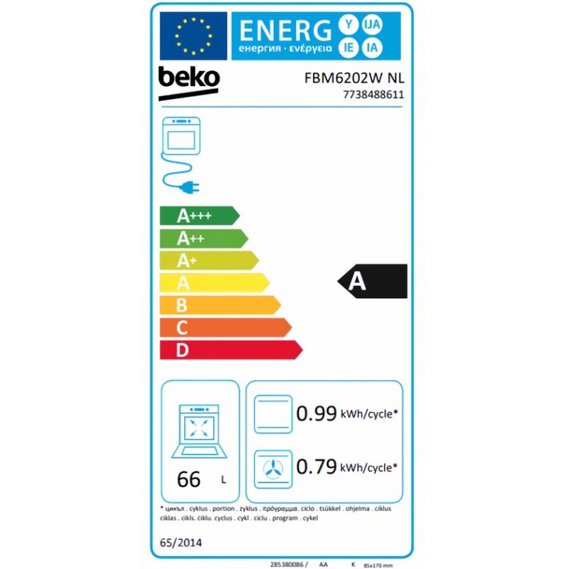 Beko FBM6202WNL - AeroPerfect - Gasfornuis met elektrische oven - 66 liter