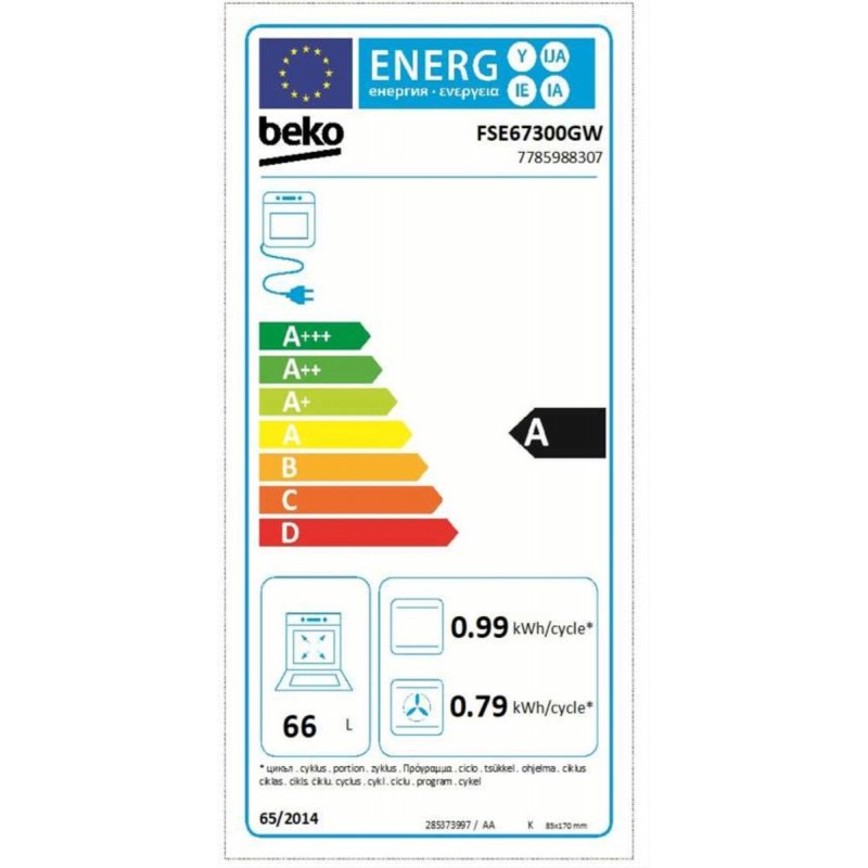 Beko FSE67300GW - Fornuis- VitroKeramisch - TurboHetelucht - StoomReiniging - Timer - Display