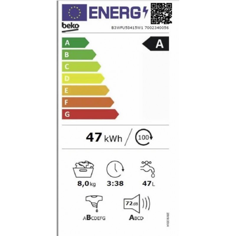 BEKO B3WFU58415W1 WASMACHINE WIT b300 8KG 1400tpm STEAMCURE