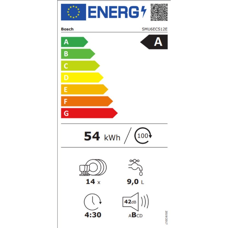 Bosch SMU6ECS12E - Serie 6 - Inbouwvaatwasser - 60 cm - Geborsteld staal - Energielabel A - Home Connect
