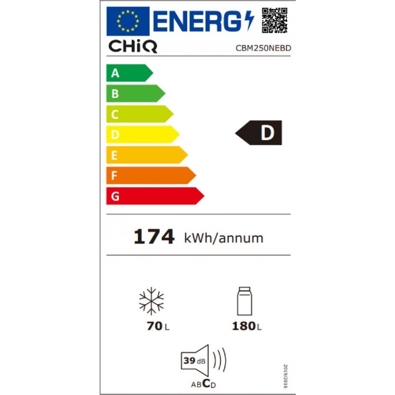 CHiQ CBM250NEBD - Koel-Vriescombinatie - 250L - No Frost - Waterdispenser - Inverter Compressor - Supervriezen - 39dB  Energieklasse D