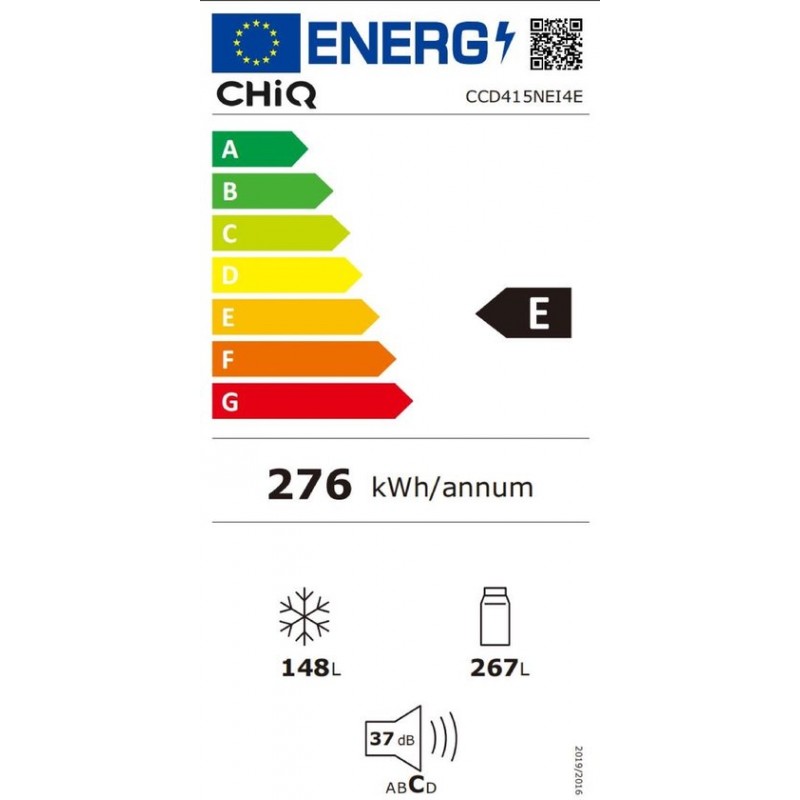 CHiQ CCD415NEI4E - Amerikaanse koelkast - 415 Liter - No Frost - 4 Deuren - Inverter Compressor - LED Display - Metal Cooling