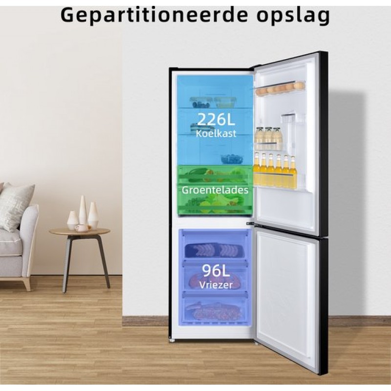 CHiQ FBM317NEI4D - Koel-vriescombinatie - 322 Liter - No Frost - Stil 35dB - Inverter Compressor - Digitaal LED Display -  D Energielabel - RVS